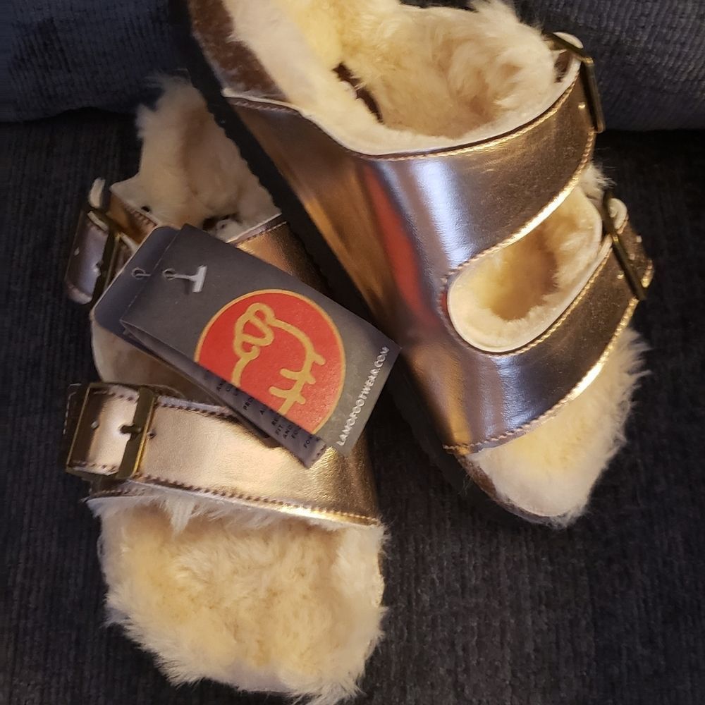 LAMO Girls BOHO Faux Fur Sandals/Slippers - NWT